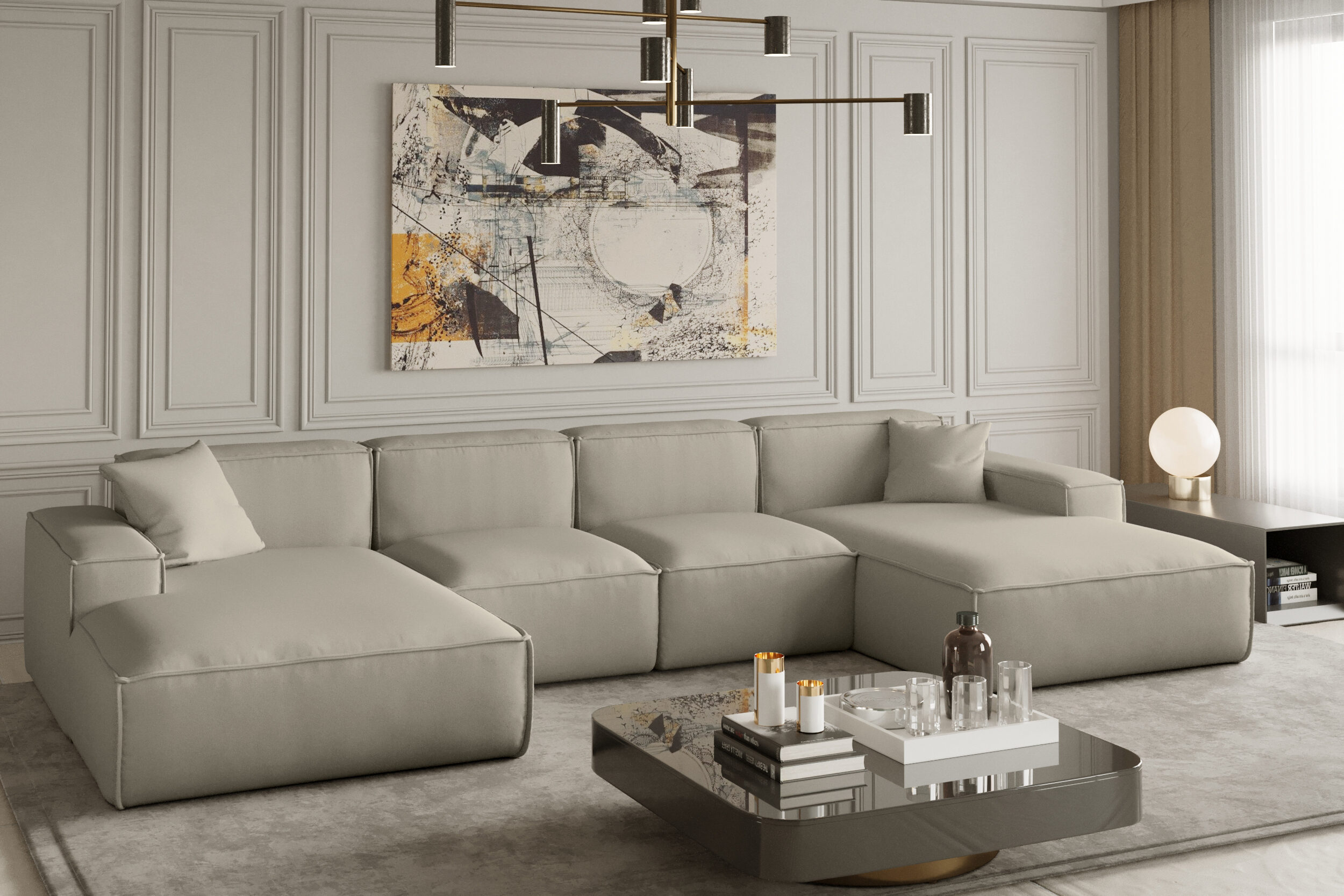 Narożnik średniej wielkości 342cm w kształcie litery U - PULA - tkanina Opera Velvet, wiele kolorów