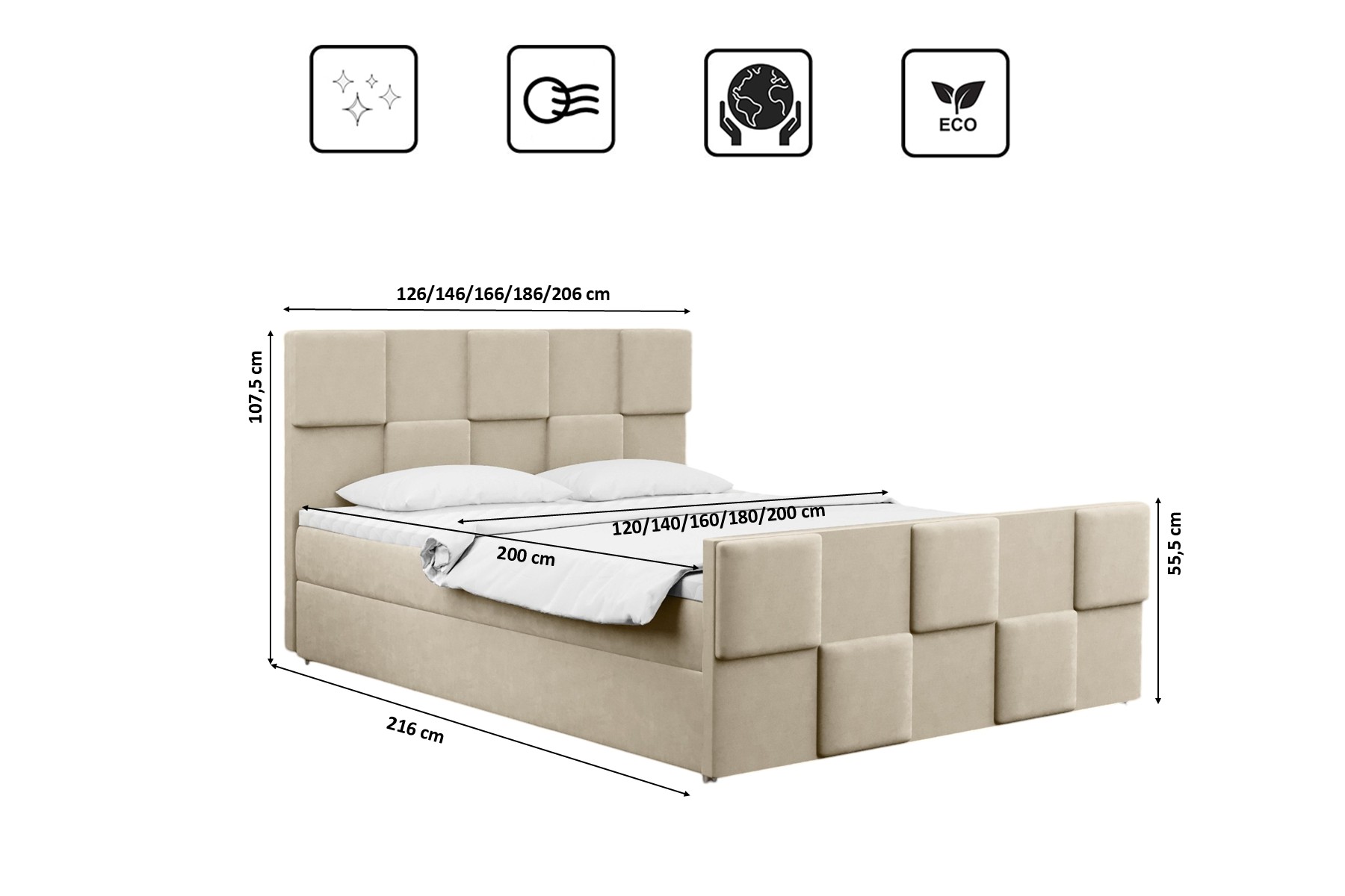 Łóżko kontynentalne ZEPHYR z funkcją przechowywania, tkanina Monolith, wiele kolorów - obrazek 15