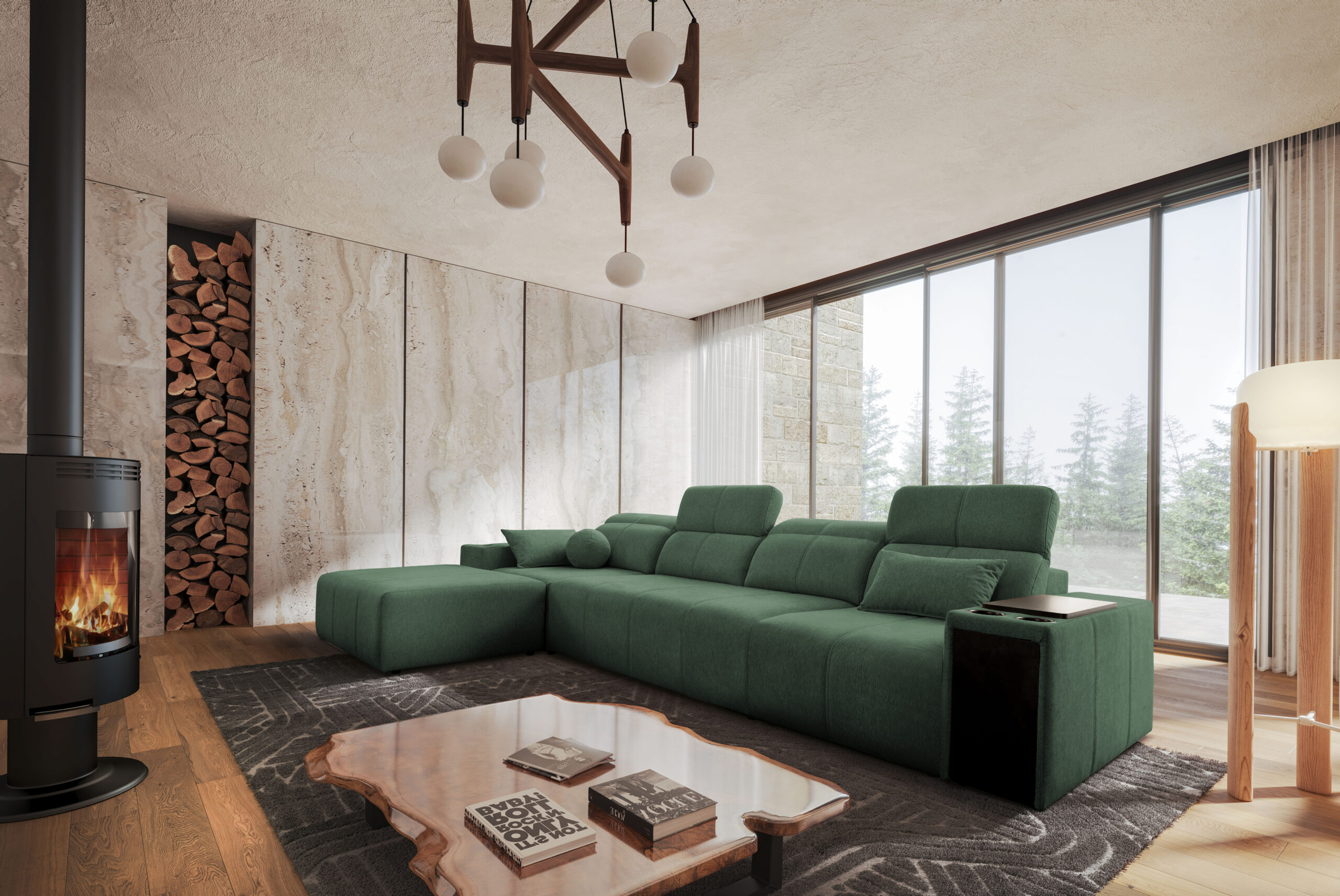 Narożnik z funkcją spania, USB i regulowanym oparciem Mindy XII, tkanina Verita - obrazek 4