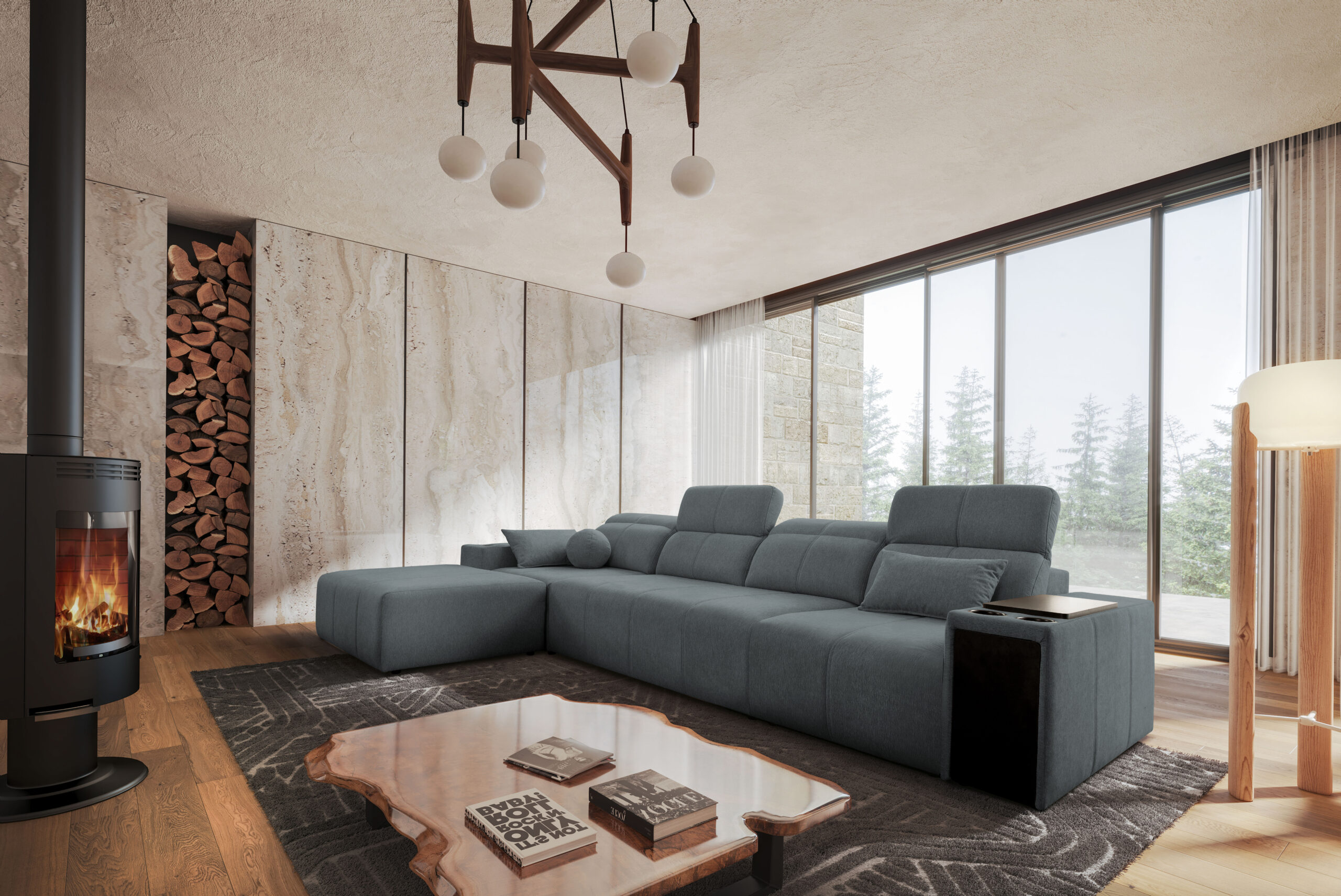 Narożnik z funkcją spania, USB i regulowanym oparciem Mindy XII, tkanina Verita - obrazek 8