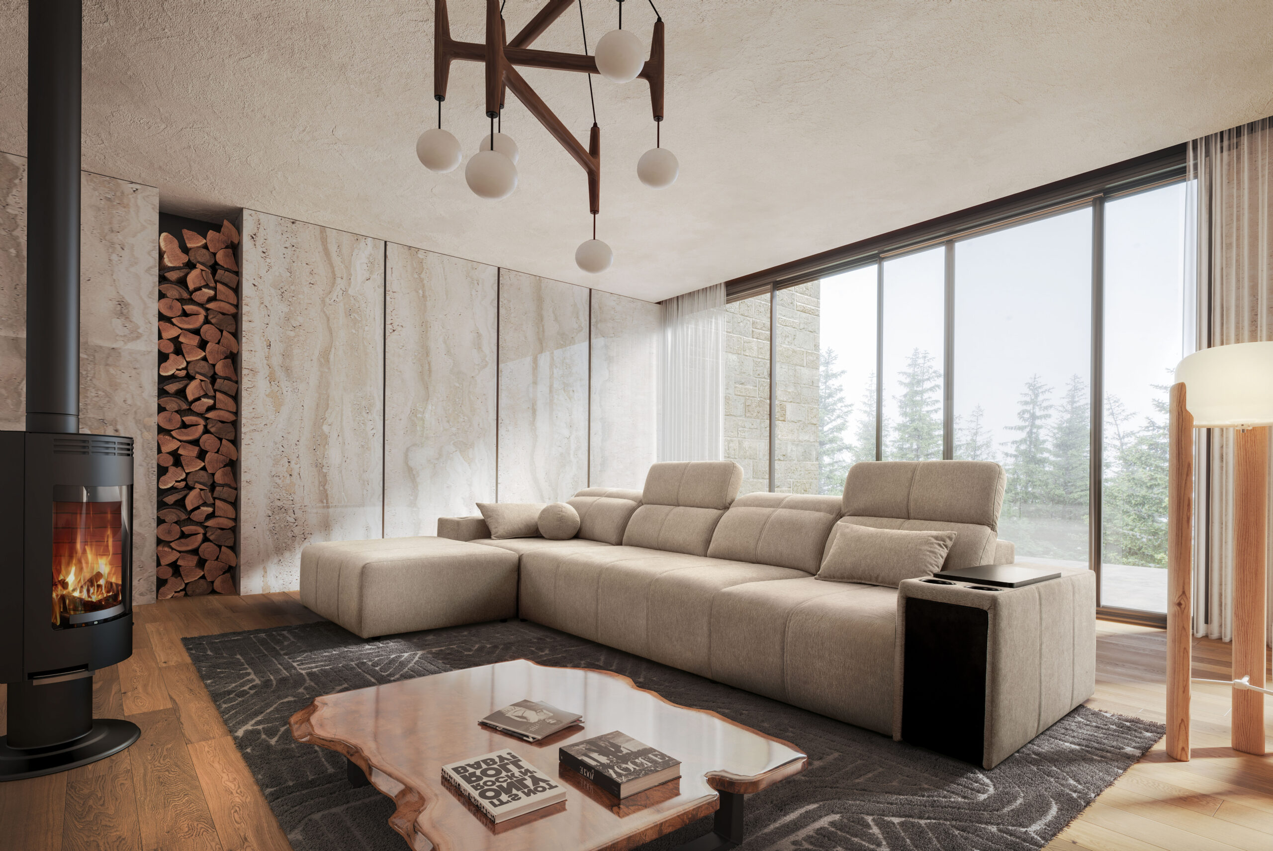 Narożnik z funkcją spania, USB i regulowanym oparciem Mindy XII, tkanina Verita