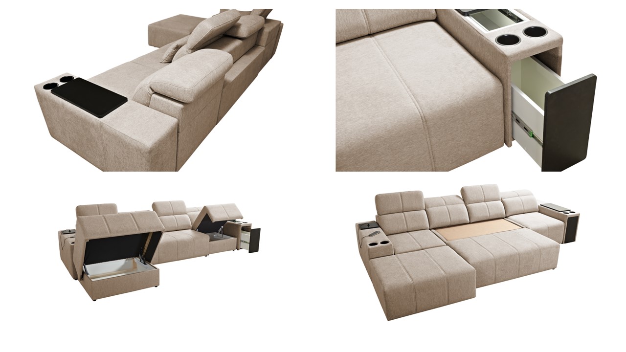 Narożnik z funkcją spania, USB i regulowanym oparciem Mindy XII, tkanina Verita - obrazek 10