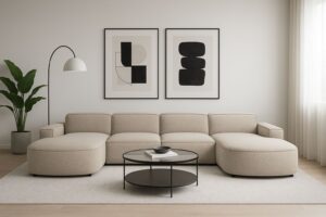 Narożnik Cursal Round w kształcie litery U duża, modułowa sofa o miękkich, zaokrąglonych liniach, tkanina Artico