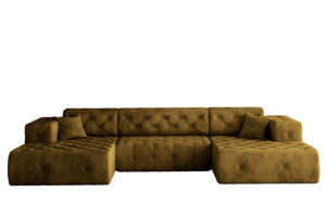 Wolnostojąca sofa narożna LUX, pikowana w kształcie litery U, tkanina Whisper, Złoty - OUTLET
