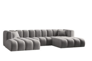 Sofa narożna w kształcie litery U, Sofa Grand modułowa z tkaniny Salvador, Szary - OUTLET