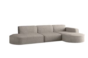 Designerski Narożnik, Sofa w kształcie litery L MODENA, tkanina Poso, Jasnobrązowy, Prawy - OUTLET